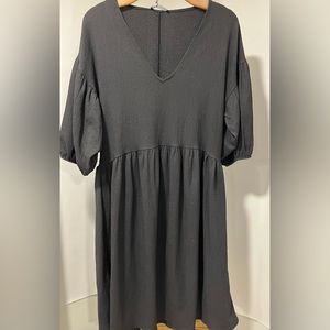 Zara black puff sleeve v-neck dress M